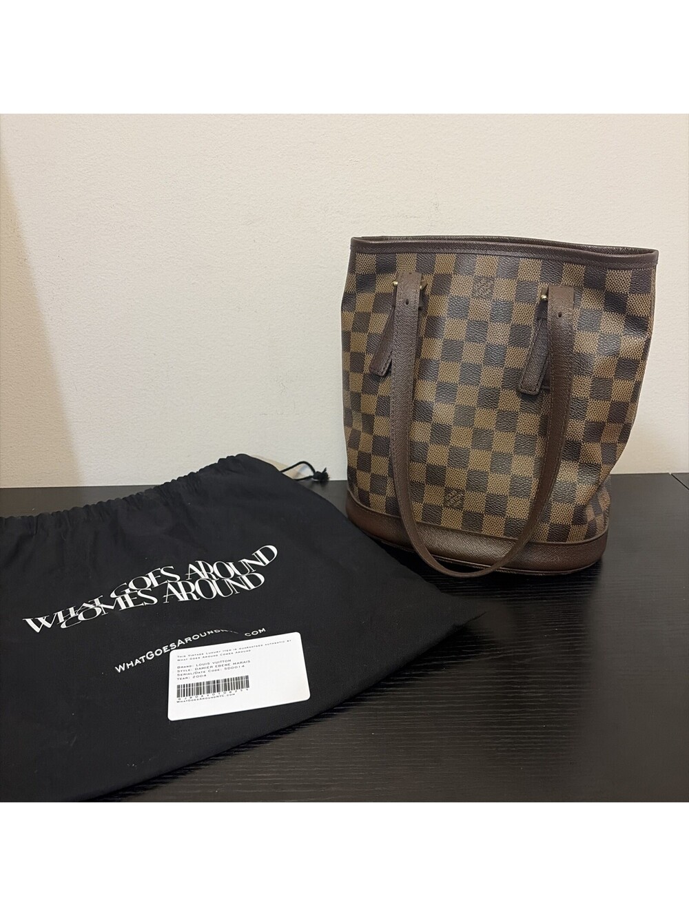 Louis Vuitton Damier Ebene Marais Bucket Shoulder Tote Bag 2004 Date Code SD0014